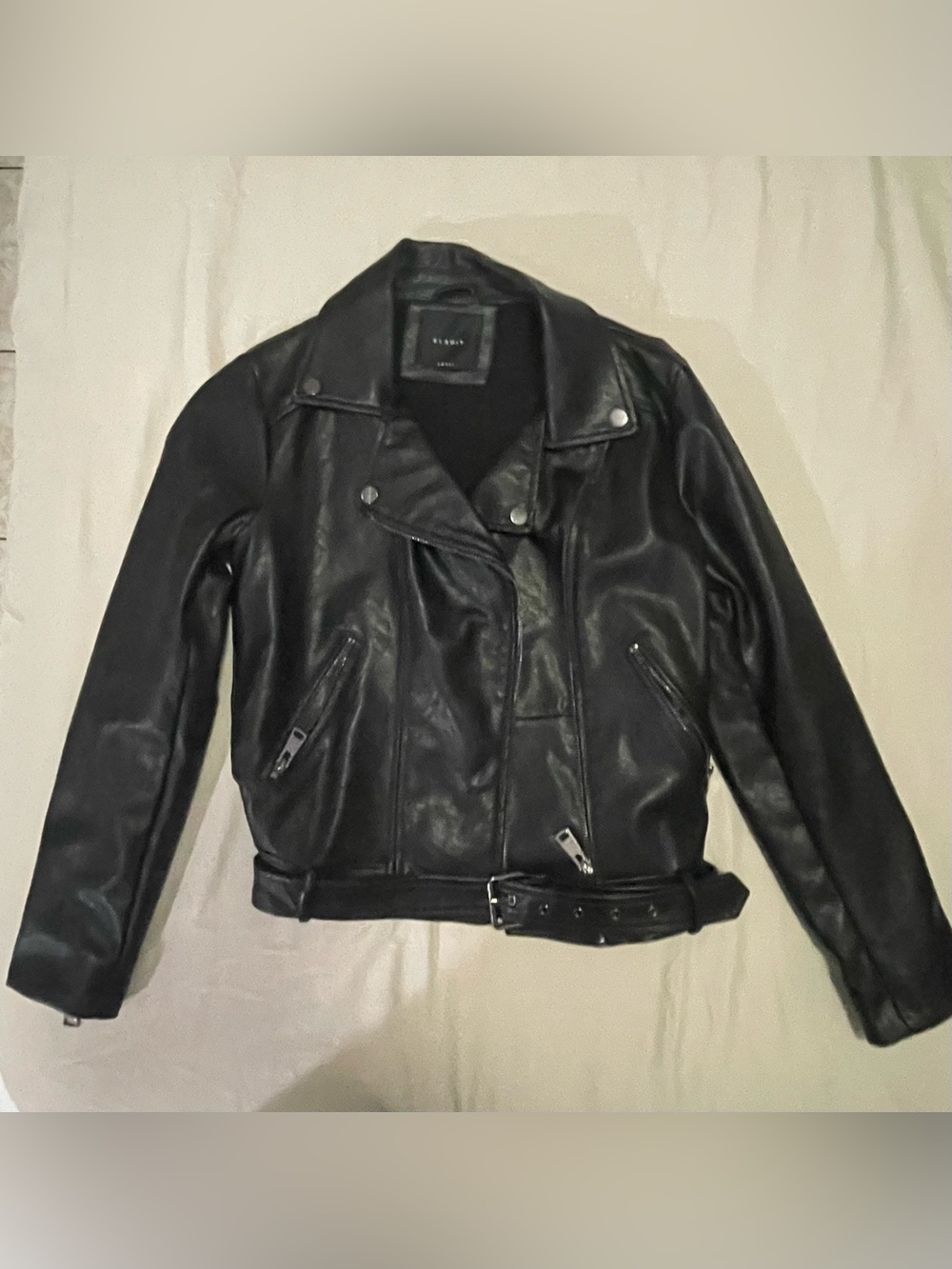 Elodie Black Leather Moto Jacket with Belt